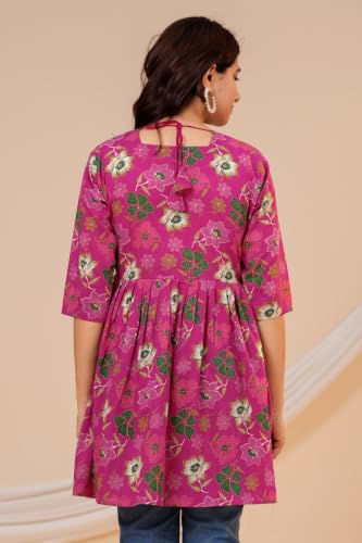 Image of THE Moon Star Women's Cotton Floral Printed Anarkali Maternity Feeding Kurti | Breastfeeding Dress for Mothers | Zipper Feeding Kurti, Nursing Kurti, Comfortable and Trendy Maternity Wear