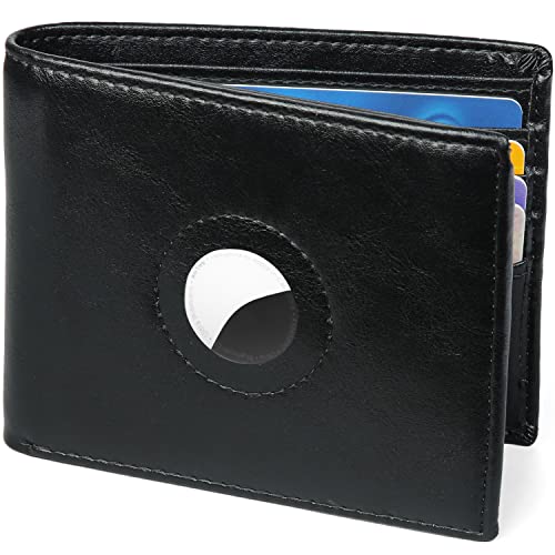 Huztencor AirTag Wallet Minimalist Front Pocket Mens Wallet for Apple Air Tag Oil Black