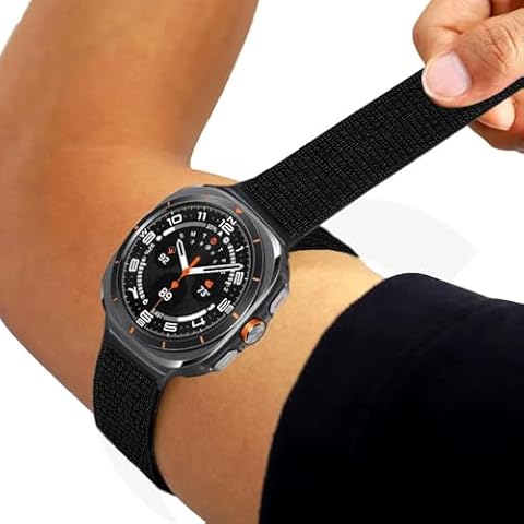 Nylon Arm/Ankle Band for Samsung Galaxy Watch Ultra 47mm (2024), Adjustable Sport Workout Band, Women Men (Black) Cover
