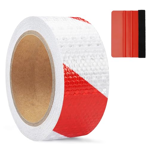 Ruban blanc rouge 5 cm x 10 m réfléchissant adhésif réfléchissant pour voitures et remorques