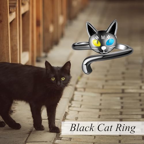 Bague chat noir argent sterling 925 massif URONE - 6