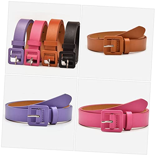 BESPORTBLE 4pcs Belts for Lightweight Flexible Waistbands with Small Square Buckle in Red for Jeans and Dresses3
