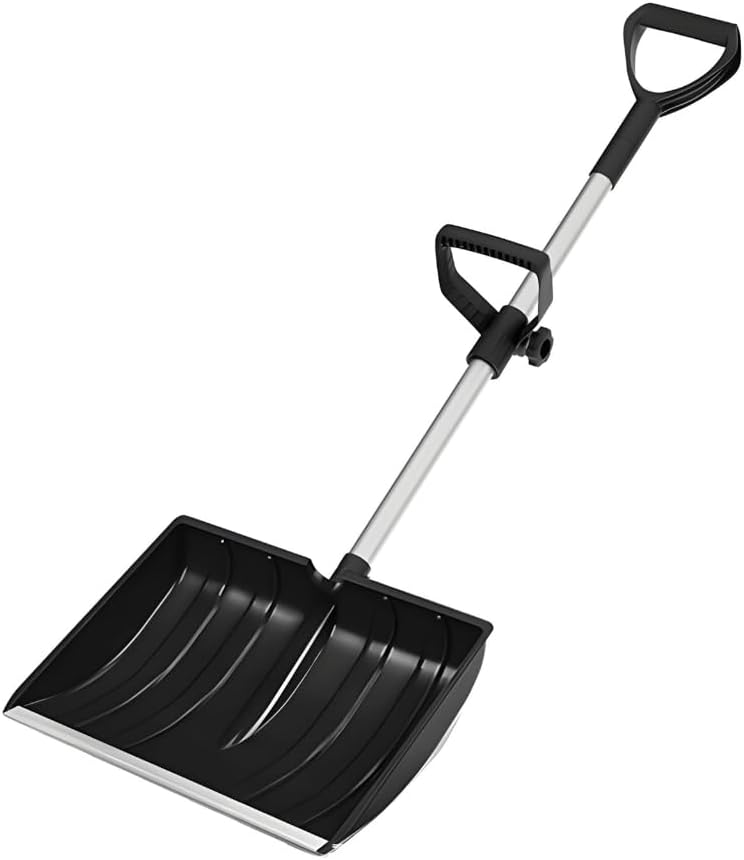 Heavy Duty Snow Shovel with D-Grip Handle Aluminum Strip Ergonomic Design for Driveway Car Garage and Home Garden Outdoor Use (Black)