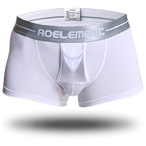 Physiological Boxer Shorts Men's Breathable Scrotum Support Bag Convex Separation Underwear Cotton Soft Comfortable Underwear Fit, White, XL Cover