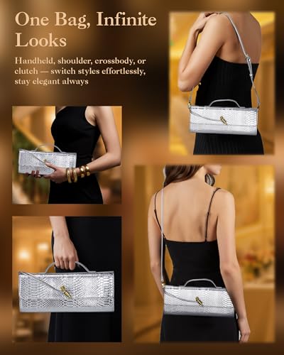 Image of Elegant Evening Clutch Purse for Women - Structured Crocodile PU Leather Handbag for Wedding & Formal Party