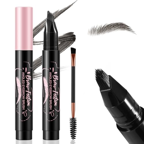 Boobeen Rotulador para cejas Microbladingn - Lápiz de cejas resistente al agua con pincel en ángulo, lápices de cejillas para mujeres, de secado rápido y larga duración con trazos como el pelo