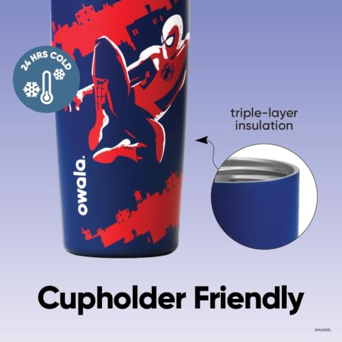 Image of Owala Spiderman FreeSip Sway Insulated Stainless Steel Water Bottle with Two-Way Spout, Built-In Straw and Bucket Handle, School, and Sports, 30oz, BPA Free, Leak Proof, Swing of Things
