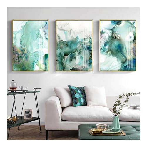 Toile marbre vert menthe triptyque haut de gamme pour grand mur