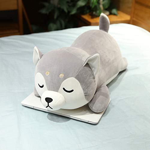 Juguetes de Peluche de Perro Husky Suave Linda Almohada Husky Muñeca de Peluche Cojín de decoración de sofá para niños Regalo de cumpleaños 65cm Gris
