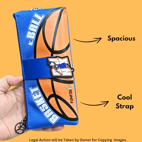 Image of Funfob Soccer Pencil Pouch for School College for Pen Pencil Or Football Pencil Box Travel or Cosmetic Case | Soccer Blue Orange Basic