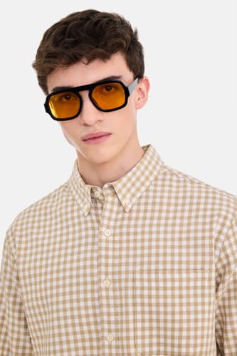 Image of SNITCH Men Casual Plus Size Shirt | Regular Fit Long Sleeve Spread Collar Plaid Pattern | 100% Cotton & Breathable Dobby Fabric for Casual Office Wear & Stylish Everyday Use