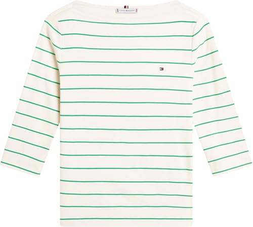 Tommy Hilfiger Damen Langarmshirt New Cody Slim U-Boot-Ausschnitt, Elfenbein (Fine STP Calico/Courtside Green), M 5