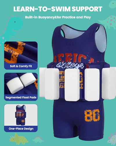 Image of DivingBirds Toddler Floatie Swimsuit with Hat for Boys Girls, Sleeveless Swim Suit with Floatation, 1-6Y