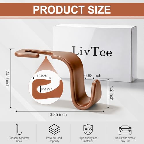 Image of LivTee Car Seat Headrest Hook, Auto Seat Hook Hangers Organizer Interior Accessories for Purse Coats Umbrellas Grocery Bags Handbag, 4-Pack - Blown