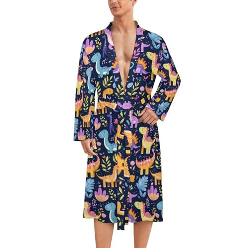Bata de baño suave con estampado de dinosaurios para hombres y mujeres, bata de baño ligera y acogedora