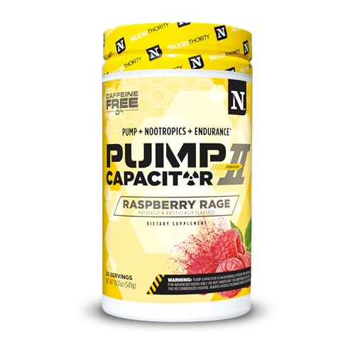 Image of Nutrithority Pump Capacitor Non-Stimulant Sugar-Free Pre Workout for Men & Women, Raspberry Rage, 40 Servings - Nitric Oxide Booster, Intense Focus, Powerful Pumps & Strength Gains