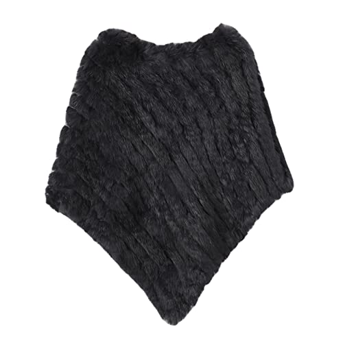 WSPDSD Vraie fourrure tricotée fourrure de lapin poncho gilet gilet mode Wrap manteau Vtg châle dame fourrure naturelle fête de mariage en gros - 9 noir, taille unique
