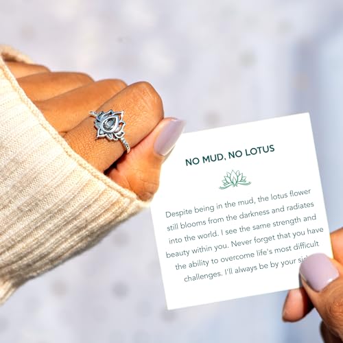 STORYJEWELLERY Lotus Promise Ring for Women, Silver Lotus Flower Ring, Empowering Dainty Ring for Girls, Jewelry Gifts for Women4