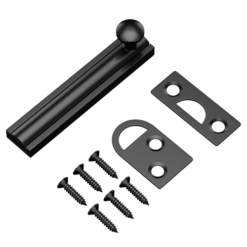 MaozyHomie 3 Inch Solid Brass Surface Bolt, Heavy Duty Concealed Slide Surface Door Bolt, Slide Bolt Latch French Door Lock with Screws for Windows Cabinet Wooden Fence Yard, Black, 1 Pack