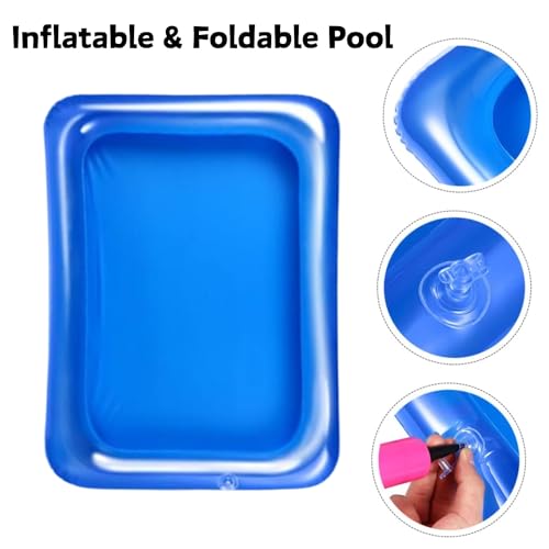 Lizard Bath Pool & Collar Rings Set - Inflatable Reptile Bathing Swimming Pool Bathtub Reptile Swim Float Ring for Leopard Gecko Amphibians Habitat Accessories Grooming Health Supplies (Blue) - Thumbnail 4