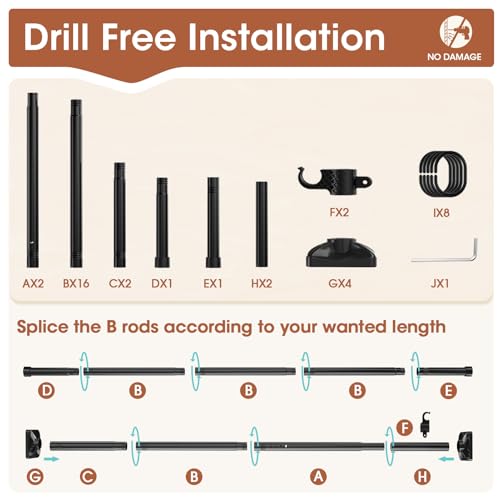 Room Divider Curtain Rod, No Drilling Room Separator for Space Partition Adjustable 4-10ft(H) 28-70inch(W) Heavy Duty Temporary Wall Divider Floor to Ceiling Tension Rod, Black