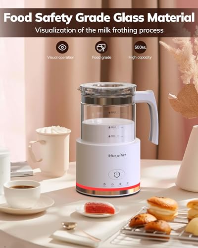 Espumador de leche Morpilot blanco de 500 ml y calentador 4 en 1 para diseño latte en casa 7