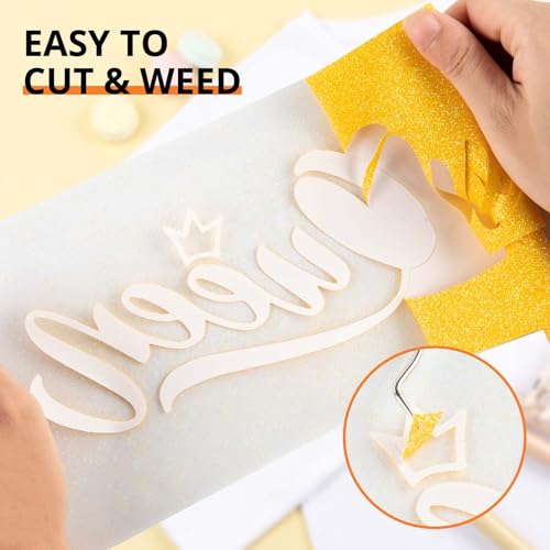 Image of HTVRONT Yellow Glitter HTV Heat Transfer Vinyl Rolls - 10 inch x 8ft Neon Yellow Glitter HTV Vinyl for Shirts, Glitter Iron on Vinyl for All Cutter Machine - Easy to Cut & Weed (Neon Yellow)