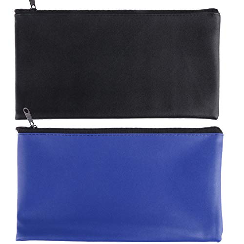 Tongnian Bank Bag Money Pouch Leatherette Security Deposit Bags Utility Zipper Bags for Cash Money,Check Wallet,Cosmetics,Tools, 11x6 inch 4 Pack (Black + Blue)