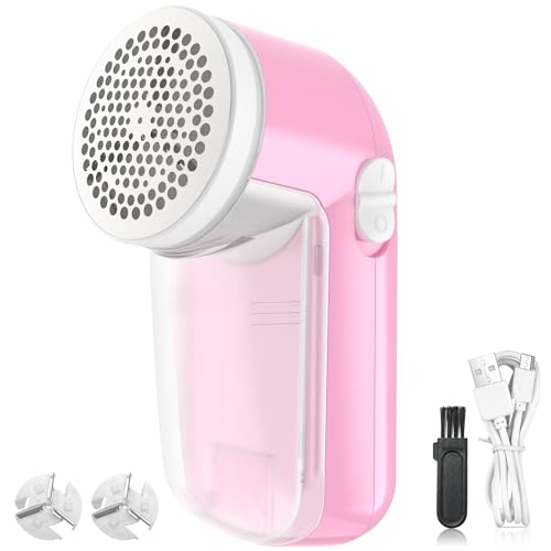 GeeRic Quitapelusas Electrico,Quitapelusas de Tela Removedor de Pelusa eléctrico Recargable con Cable de Carga USB Removedor de Pelusa 3 Hojas de Acero Inoxidable y 2 Cuchillas de Repuesto(Rosa)