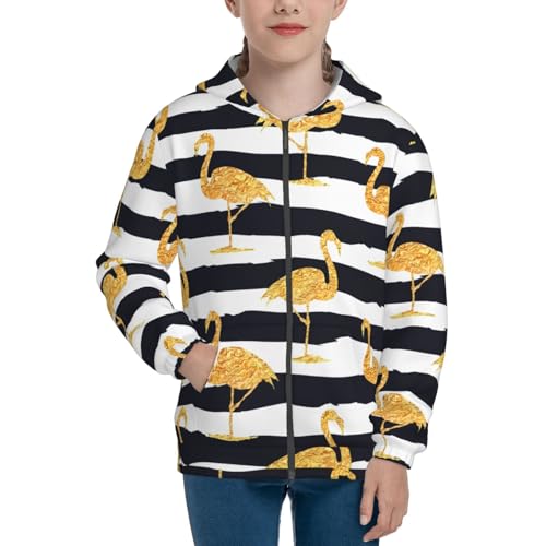 Gold Flamingo Kid Hoodies Boys Zip Up Sweatshirts Girls Pullover with Pocket3