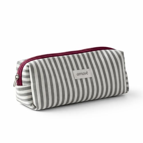 Estojo Escolar Feminino Box Listrado 100% Algodão Amavê | Porta Lápis e Canetas Aesthetic Organizador