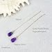 Amethyst Earrings, Natural Crystal Amethyst Threader Dangle Earrings for Women, Handmade Gold Plated Purple Birthstone Earrings (Amethyst)