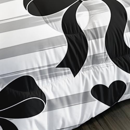 Image of AILONEN Black Bow Comforter Twin 3 Piece Monochrome Stripe Bedding Aesthetic Ribbon Heart Quilt Soft Microfiber Padded Blanket Girls Dorm Decor Trendy White Coverlet 2 Pillowcases
