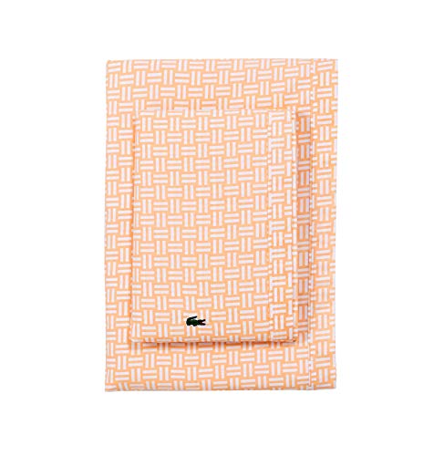 Image of Lacoste 100% Cotton Percale Sheet Set, Basketweave Print, Iced Apricot, California King