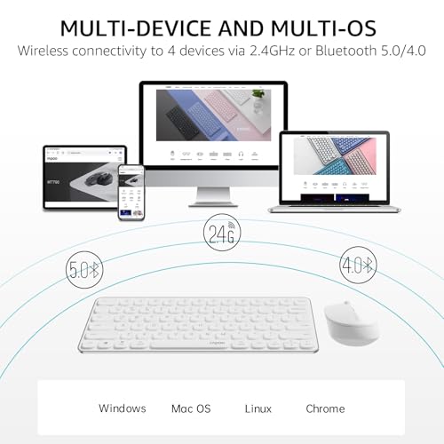 Image of Rapoo 9010M Multi-Device Keyboard and Mouse Combo, 2.4GHz /Bluetooth 5.0 /4.0 Wireless Keyboard & Mouse Set for Windows /Mac /Linux /Chrome, Support 4 Devices, Low-Profile Silent Click, Battery Powered
