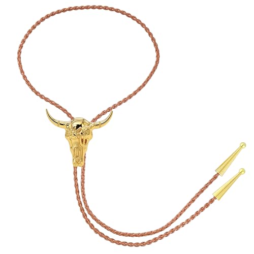 Image of Jeilwiy Bolo Tie for Men Western Cowboy Tie Necklace Gold Bolo Tie Leather Necktie Halloween Tie Accessories for Women