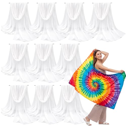 Suhine 10 Pcs Blank White Scarf to Tie Dye, Full Cotton White Scarf Beach Towel to Tie Dye DIY...