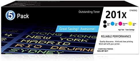 201X Toner Cartridge 5 Pack High-Yield: CF400X CF401X CF402X CF403X Replacement for HP 201X Toner Color Pro MFP M277dw M252n M277c6 M277n M252dw Toner Printer, 2Black/1Cyan/1Magenta/1Yellow