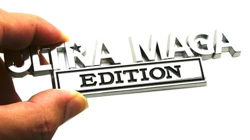 Image of 2Pcs Ultra MAGA Edition Emblems 3D Raised Car Decals, Classic Personality Labels Car Badges with Strong Adhesive, Exterior Auto Body Decor Embossed Stickers Logo for Car Truck SUV RV (Chrome Black)