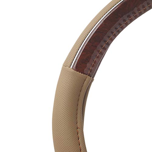 Car+ P505173 Steering Wheel Cover, Beige/Wood Grain #TOP1
