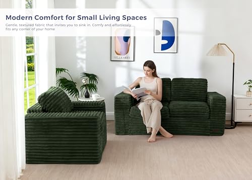 Image of MAXYOYO Bean Bag Chair with Pillows, Floor Sofa with Armrests and Support, Plush Foam Filled Lounge Chair for Adults, Cozy Bean Bag Couch for Living Room, Bedroom, Apartment, Green