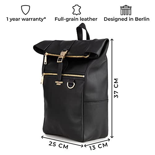 Berliner Bags Premium Leather Backpack Harlem, Laptop Bag And Travel Rucksack For Women - Black/Gold #TOP1