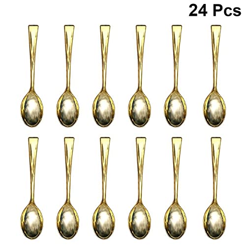 Lot De 24 Mini Cuillères Et Fourchettes En Plastique Doré/rose Doré - 9.8 Cm - Pour Apéritif, Cocktail, événement