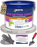 Cement Ready Mixed for Outdoor Use, Waterproof, Quick Dry - Concrete Mix Mortar Repair Kit for Cracks, Holes, Steps & More - 20 Mins Rapid Setting Cement Mix 2.5kg, Pointing Trowel, Gloves & Tips Card