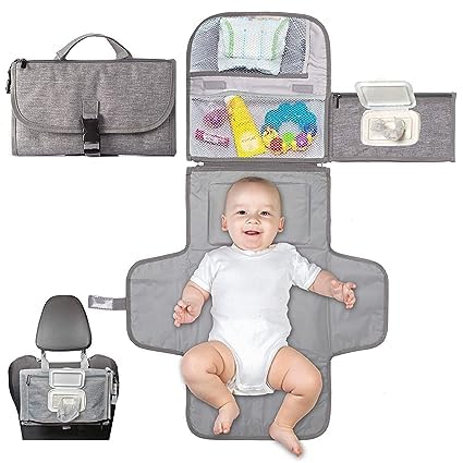 Jolfay Baby Changing Mat with Organizer Bags, Foldable and Detachable Changing Pad for Baby Diaper Bag, Changing Table Pad. One-Hand Diaper Change Pad. Baby Shower Gifts, Newborn Baby Essentials