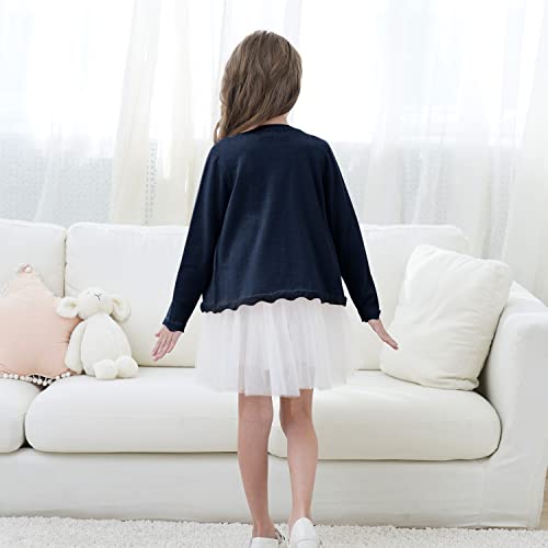 Girls’ Cardigan Sweaters Long Sleeve School Uniforms Kids Casual Open Front Button Down Knit Jackets Tops，Blue，7-8Years #TOP2