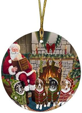 Christmas Express Delivery Red Truck Running Australian Shepherd Dogs Round Flat Ornament - Pet Decorative Hanging Ornaments for Christmas X-mas Tree Decorations - 2.75" Round Christmas Ornament