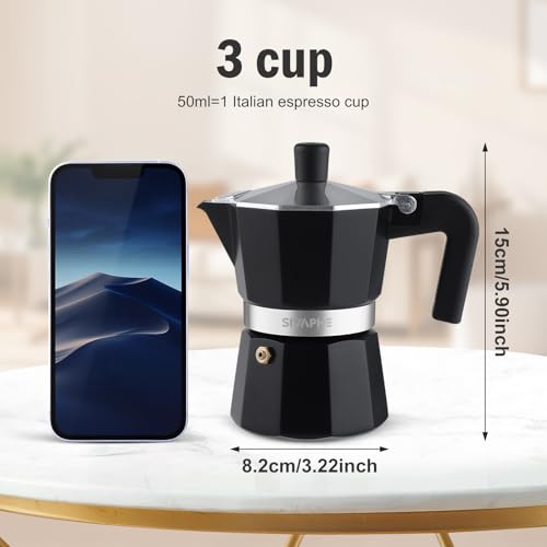 Sivaphe Stovetop Coffee Maker 150ml/3 Cups, Aluminium Moka Pot Italian Espresso Maker with Heat-Resistant Handle, Black - Image 6