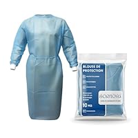 10 Stück - Patientenkittel & Isolationskittel – Einweg-Schutzkittel/Besucherkittel – Krankenhauskittel - Schutzkittel für Pflege – PP-Vlies – Universalgröße – Hellblau – 35 g/m² - BORNOVA