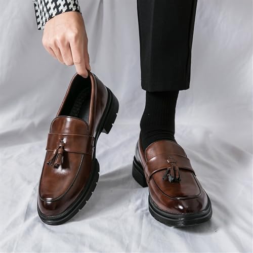 Dress Oxford for Men's Business Non Slip Block Heel Anti-Slip Slip Resistant Classic Pointed Toe Vegan Pu Tassel Leather Prom Slip On2